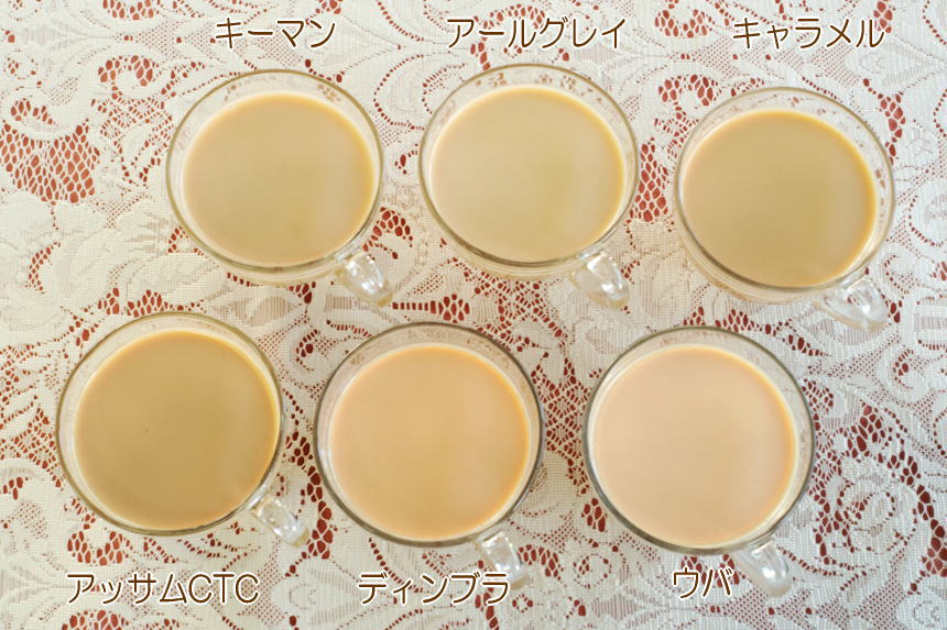 茶葉によって水色も違うミルクティー
