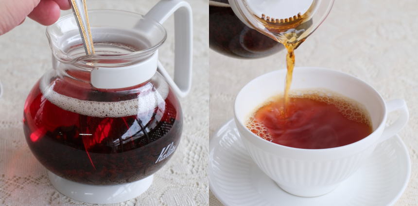 ポットの中の紅茶の濃さを整え、注ぐ