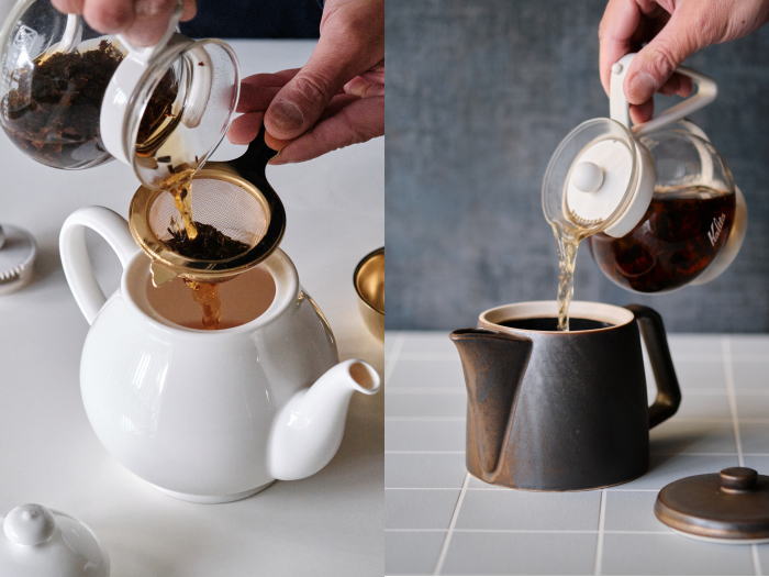 蒸らし終わったら、茶葉を濾し、紅茶を移し替える